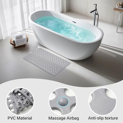 Non Slip Bathtub Mat and Shower Mat 31x17 inch,Bath Mat with Quick Dry Drain Holes and Suction Cups, Soft Comfortable Safe Bathroom Mat for Bath Tub, Floor, Tile (Grey) - color: Grey