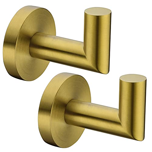 2 Pack Bath Towel Hook, Gold Robe Hook Stainless Steel Bathroom Clothes Coat Hook Wall Mounted Brushed Gold,96018-8BG. - color: Single Hook-Brushed Gold