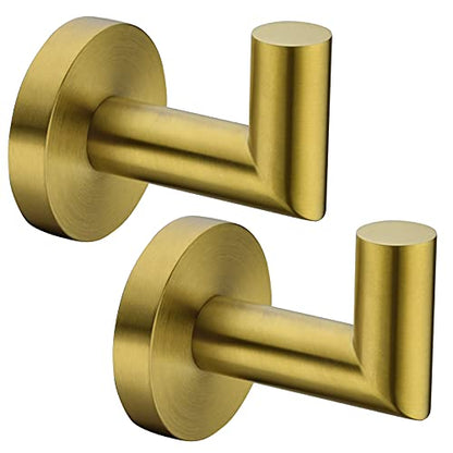 2 Pack Bath Towel Hook, Gold Robe Hook Stainless Steel Bathroom Clothes Coat Hook Wall Mounted Brushed Gold,96018-8BG. - color: Single Hook-Brushed Gold