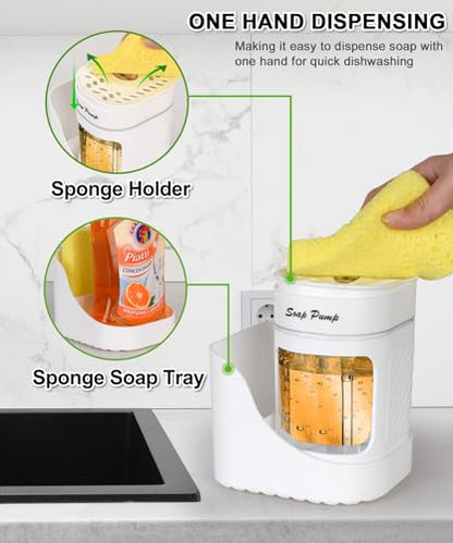 Kitchen Dish Soap Dispenser with Sponge Holder, 3-in-1 Countertop Dishwashing Soap Pump Dispenser Set for Kitchen Sink, Useful Kitchen Gadgets - White - color: White
