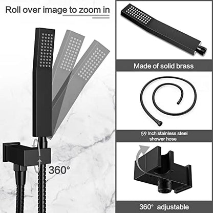 Matt Black Shower System Rain Faucet Set with Tub Spout, 10 inch | All-Metal Wall Mounted Bathroom Shower Faucet Set with Safe Pressure Balance Valve, Water Saving High Pressure Rainfall Head - color: Matte Black, style: 10in with Tub spout