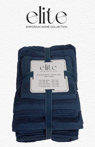 ELITE Emporium Home Collection 8-Piece Cotton Bath Towel Set - Ultra Soft, 550 GSM, Quick-Dry - Bath Sheet, Bath Towels, Hand Towels, Washcloths, Bath Mat - Luxury Bathroom Towel Set (Navy Blue) - color: Navy Blue