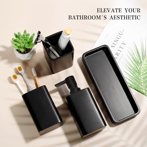 Bathroom Accessories Set, 4 Piece Toothbrush Holder Set, Matte Black | Bathroom Accessory Set with Soap Dispenser, Toothbrush Holder, Tumbler, Vanity Tray, Bathroom Sink Set for Modern Home Decor - style: Matte Black
