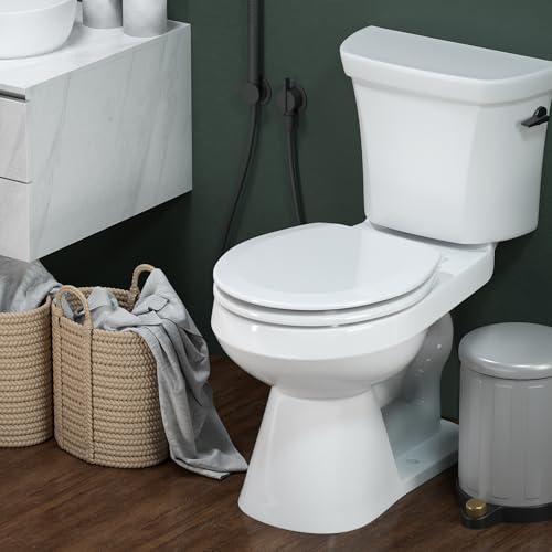 Round Toilet Seat Angol Shiold Quiet-Close Molded Wood Toilet Seat with Non-Slip Adjustable Hinges, Anti-Pinch Bumpers, Easy Install & Clean（White, Round 16.5''） - color: White, size: Round 16.5‘’