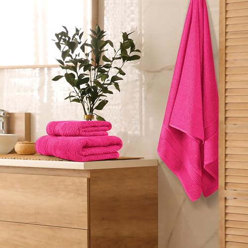 Belizzi Home Ultra Soft 3 Pack Cotton Towel Set, Contains a Bath Towel 28x55 inch, a Hand Towel 16x24 inch & a Wash Coth 12x12 inch, Ideal Everyday use, Compact & Lightweight - Hot Pink - color: Hot Pink, size: 3 Pack Towel Set