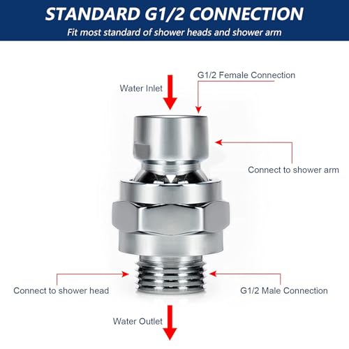 Brass Shower Head Swivel Ball Joint Adapter, Adjustable Shower Arm Connector for Angles Customization, Rustproof Extender Valve Replacement, 1.89-Inch