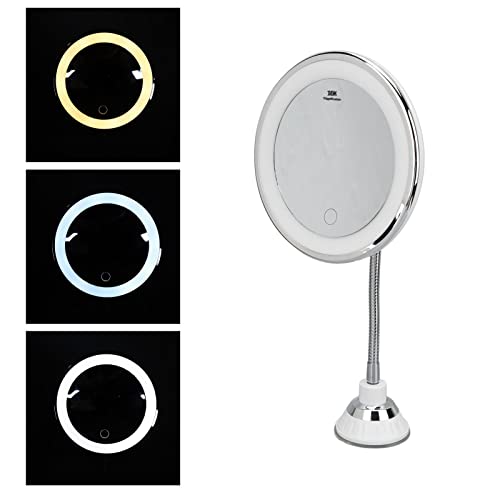 Lighted Makeup Mirror, 10x Magnifying Mirror Suction Cup with Light 3 Color Modes and Adjustable Brightness 360°Swivel for Vanity