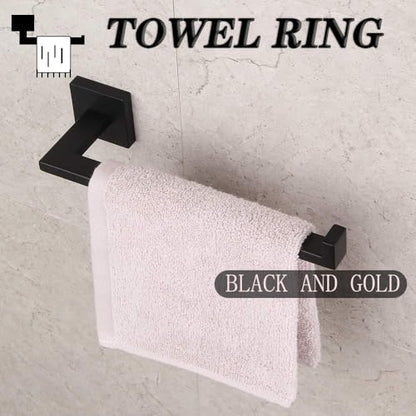GERZWY Modern Black Towel Holder SUS304 Stainless Steel Towel Hanger Towel Ring for Bathroom Lavatory Wall Mount Contemporary Style IG1806-BK - color: Black