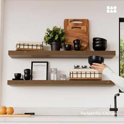 Solid Wood Floating Shelves for Wall 36 Inches Long, Walnut Wooden Shelf | Real Wood, Heavy Duty, Wall Mounted, Bedroom Bathroom Kitchen Living Room Rustic, Walnut Finish, 36W × 6.7D, Set of 2 - color: Walnut, size: 36 Inch