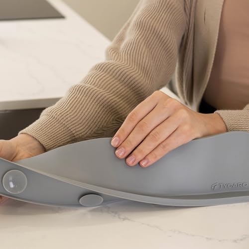 TYOARO Sink Splash Guard Behind Faucet for Kitchen, Silicone Non-Slip Base | Non-slip suction base, fits kitchen and bathroom sinks, dishwasher safe - color: Cool Gray