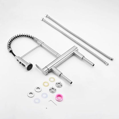 8"" Center Bridge Faucet, Pre Rinse Faucets, Spring Commercial Sink Tap | 304 Stainless Steel Constructed, Rotatable, 3-Function Sprayer - color: Style D