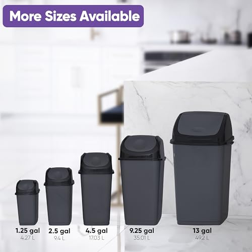 Superio Small 2.5 Gallon Plastic Trash Can with Swing Top Lid, Compact Slim Waste Bin for Under Desk, Office, Bedroom, Bathroom, Dorm Room, 10 Qt. Portable Garbage Can (Dark Grey, 2 Pack) - size: 2.5 Gallon, style: 2 Pack