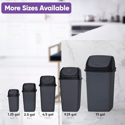 Superio Trash Can for Dorm Room with Lid 4.5 Gallon Plastic Garbage Can with Swing Top Lid, Medium Slim Waste Bin with Cover for Home, Kitchen, Office, Bedroom, Bathroom, College- 18 Qt (Dark Grey 2) - size: 4.5 Gallon, style: 2 Pack