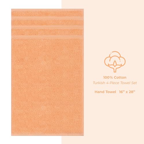 American Soft Linen 100% Cotton Luxury Turkish Towels, 4 PC Hand Towel Set | Soft Absorbent Quick Dry OEKO Tex Standard 100 Certificated Durable Machine Washable Premium Hotel Quality - color: Malibu Peach, size: 16"x28"