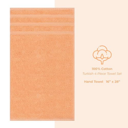 American Soft Linen 100% Cotton Luxury Turkish Towels, 4 PC Hand Towel Set | Soft Absorbent Quick Dry OEKO Tex Standard 100 Certificated Durable Machine Washable Premium Hotel Quality - color: Malibu Peach, size: 16"x28"