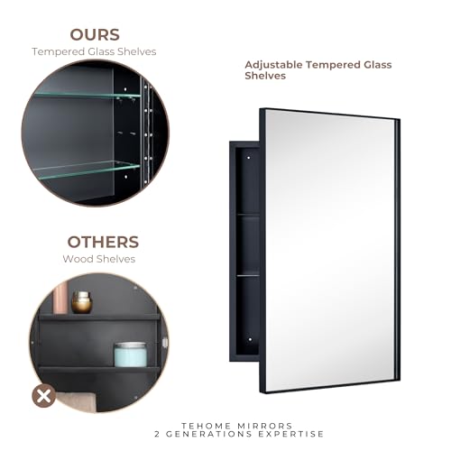 TEHOME Recessed Mount 16x26'' Squared Rectangle Silver Bathroom Medicine Cabinet with Mirror Silver Metal Framed Rectanglular Medicine Cabinet 2 Adjustable Glass Shelves - color: Sliver