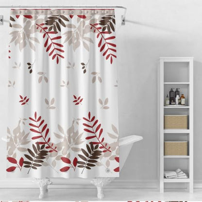 TIKABC Shower Curtain Liner, 4G PEVA Shower Liner, Plastic Waterproof Shower Curtains, 72x72 inch with Grommet Holes 3 Magnetic Weights - color: Red Leaves