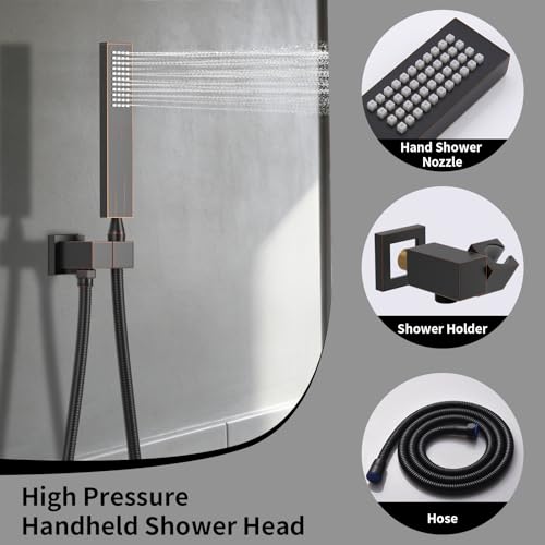 AYIVG Ceiling Mount 20x14 Inch Rainfall Shower System With 6 On Off Body Jets 3 Way Diverter Shower Faucet And Handheld Shower Heads Temperature Display Set (Oil Rubbed Bronze) - color: Oil Rubbed Bronze