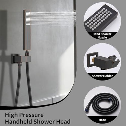 AYIVG Thermostatic Full Body Rainfall Shower System Dual 3 Way Diverter Valve 6 Function Ceiling Mount 14x20" ShowerHeads With 6 Jets 2 Handheld Shower Set (Oil Rubbed Bronze) - color: Oil Rubbed Bronze