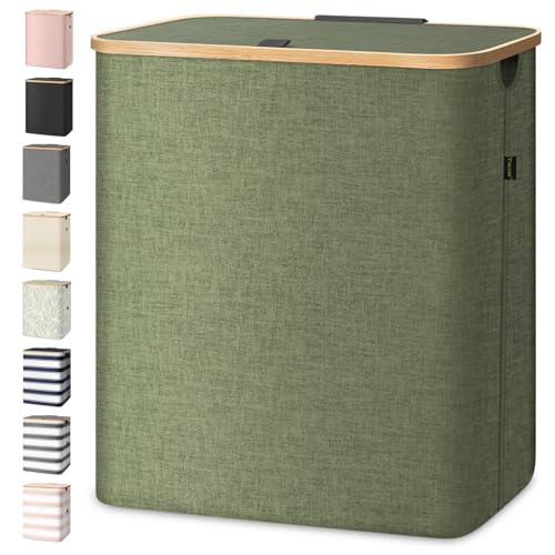 BALEINE Laundry Hamper with Lid, Tall Laundry Baskets with Bamboo Pull Handles, Large Laundry Bin with Internal Support (36 Gal/140L, Green) - color: Green, size: 140 liters
