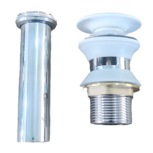 Universal Bathroom Sink Drain with Pop-Up,Overflow Hole,Ceramic White Cap & Stainless Steel Body - Easy to Install, Durable Copper Mesh Filter -Fits Standard Sink With Overflow White & Silver KINGWONG