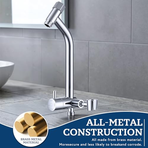 G-Promise All Metal Shower Diverter with Low Handheld Holder (Chrome) | 10 Inch Downward-Extend Bracket for All Heights, 4 Spray Modes with Pause, Anti-Leak, Easy Install, Universal Replacement - color: Chrome, size: Lower 9 Inch