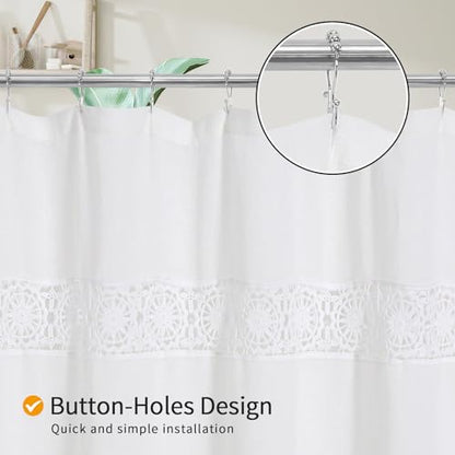 Small Stall Boho Farmhouse Shower Curtain Set with Liner, Linen Bohemian French Country Bath Curtain 36x72, White - color: White-liner Set, size: 36"W x 72"L (Pack of 1)