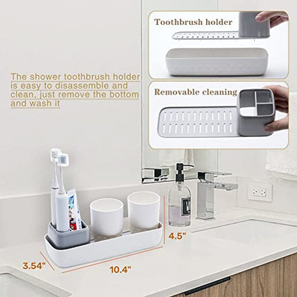 Ayswupt Toothbrush Holders for Bathrooms,Kids Electric Toothbrush Holder with 2 Cups Set,White Tooth Brush Toothpaste Caddy Storage,Small Bathroom Countertop Organizer Stand for Men Farmhouse Family
