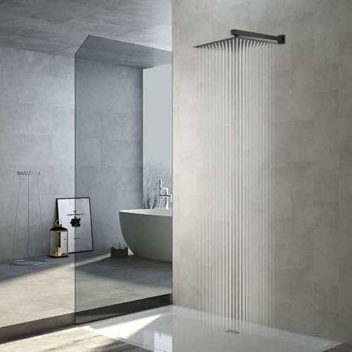 Rain Shower Head Black with Extension Arm 10 Inch Square Shower Head with 16 Inch Shower Arm Large Stainless Steel Rainfall Showerhead Matte Black Waterfall Full Body Coverage - color: Black, size: 10inch