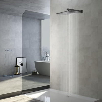 Rain Shower Head Black with Extension Arm 10 Inch Square Shower Head with 16 Inch Shower Arm Large Stainless Steel Rainfall Showerhead Matte Black Waterfall Full Body Coverage - color: Black, size: 10inch