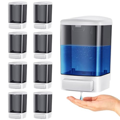 Hushee 8 Pcs Plastic Wall Mounted Soap Dispenser Commercial Manual Soap Containers Wall Dispenser for Kitchen Shower Hotel Liquid Shampoo Gel Chamber (33.8 oz 1000 ml,Black) - color: Black, size: 33.8 oz 1000 ml
