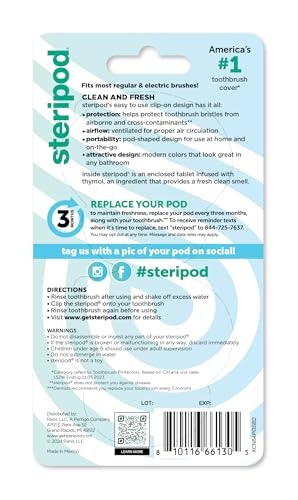Steripod Clip-On Toothbrush Protector, Keeps Fresh & Clean, Fits Most Manual, Electric Toothbrushes, Pink & Blue, 2 Count (Pack of 2) - color: Pink and Blue, size: 2 Count (Pack of 2)
