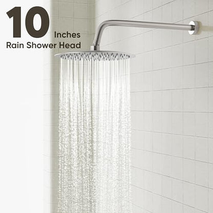 Gabrylly Bathtub Shower System, Shower Faucet Set with Tub Spout, High Pressure 10" Rain Shower head with Handheld Spray, Shower Fixtures with Pressure Balance Shower Valve, Brushed Nickel - color: Brushed Nickel, style: 10 Inches-With Tub Spout