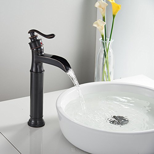 Oil Rubbed Bronze Waterfall Bathroom Sink Faucet Single Handle | Single-Hole Vessel Sink Faucet Deck Mount,with Pop Up Drain & Supply Lines,Drip-free Ceramic Cartridge,Farmhouse & Commercial - color: Oil Rubbed Bronze