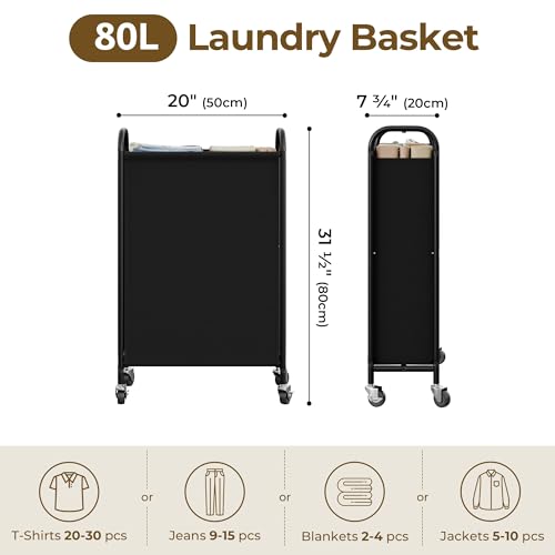 GRANNY SAYS Laundry Hamper, Slim Basket with Wheels and Handles, Black, 80L - color: Black, size: 80L