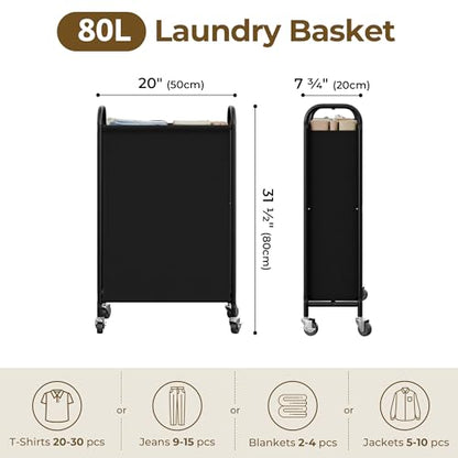 GRANNY SAYS Laundry Hamper, Slim Basket with Wheels and Handles, Black, 80L - color: Black, size: 80L