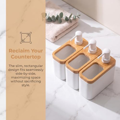 RQYIXI 2-in-1 Ceramic Soap Dispenser with Sponge Holder, White, 17 Oz | natural acacia wood accent rectangular modern kitchen sink organizer caddy pump countertop farmhouse - color: White Square