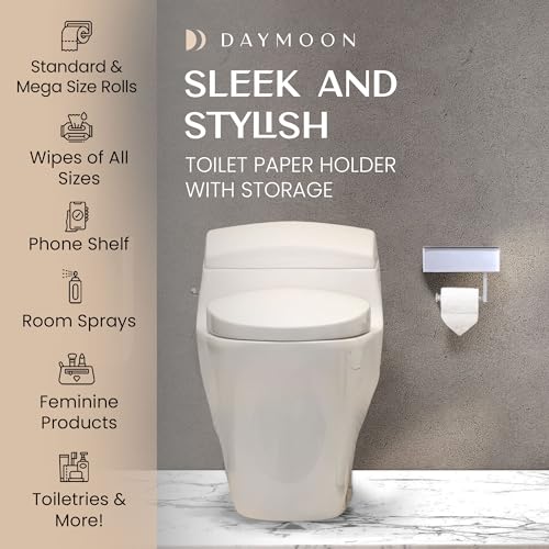 Day Moon™ - Toilet Paper Holder with Shelf - Modern Roll Holder for Bathroom - 1 Pack - Wall Mount - with Storage, White - color: White