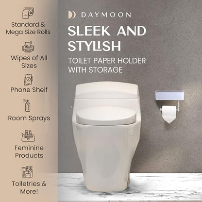 Day Moon™ - Toilet Paper Holder with Shelf - Modern Roll Holder for Bathroom - 1 Pack - Wall Mount - with Storage, White - color: White