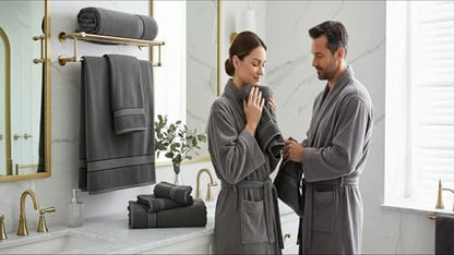 6 Piece 100% Cotton Bath Towel Set - 2 Bath - 2 Hand - 2 Face, Dark Grey | 100% Cotton • Thick & Plush • Hotel Quality • Ultra Soft • Highly Absorbent • Quick Dry • Low Lint • Machine Washable - color: Grey