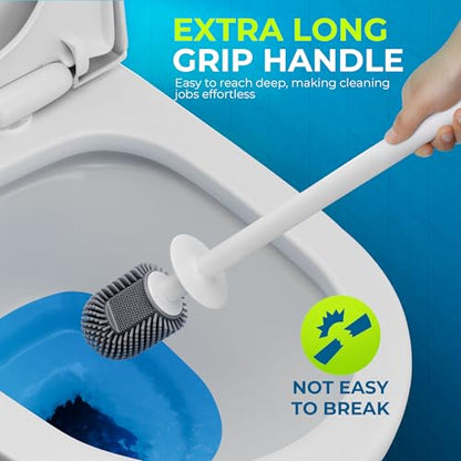 Silicone Toilet Brush, L-Shaped Toilet Brush and Holder Set, Bathroom Toilet Brush with Long Non-Slip Handle, Wall Mounted or Floor Standing Design, for Home and RV Use - size: 2 Pack | L-Shaped Brush Head, Non-Slip Handle