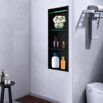 12 * 36In RGB LED Light Shower Niche, 3-Tier Stainless Steel Recessed Storage with Remote Control, Black No Tile Needed Wall Niche for Bathroom Storage Built-in Installation (12x36in RGB) - size: 12x36in RGB