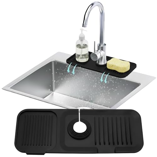 14.6” Silicone Faucet Mat For Kitchen Sink, Kitchen Sink Splash Guard Behind Faucet, Kitchen Faucet Mat For Kitchen Sink, Kitchen Sink Faucet Mat Splash Guard and Sink Water Splash Guard (Black) - color: Black, size: 14.6" x 5.7"