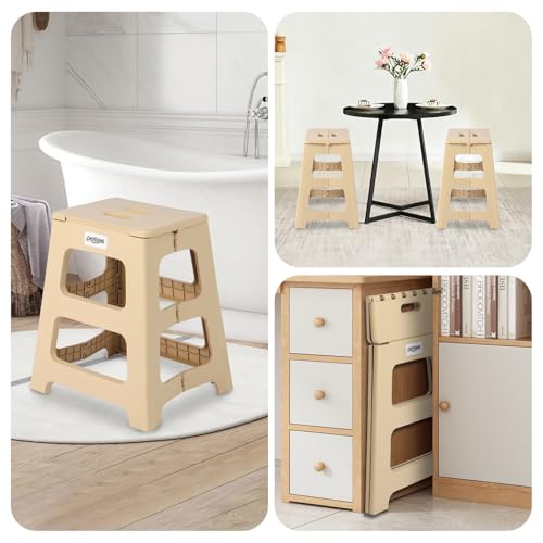 Foldable Bath Shower Safety Chair Seat, 17.7" High Anti-Slip Bench Bath tub Stool for Elderly or Seniors (Beige) - color: Beige