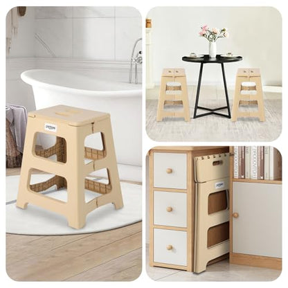 Foldable Bath Shower Safety Chair Seat, 17.7" High Anti-Slip Bench Bath tub Stool for Elderly or Seniors (Beige) - color: Beige