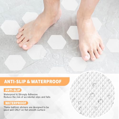 Non Slip Bathtub Stickers,Shower Stickers for Safety Bathroom Tubs,Bathtub Non Slip Stickers and Adhesive Decals Scraper for Bath Tub,Shower Floor,Stairs,Ladders(Squar Shape,Clear) (24,White) - color: White
