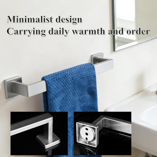 16 Inch Bathroom Towel Bar SUS304 Stainless Steel Brushed Nickel Towel Holder Wall Mounted Heavy Duty Towel Rack Bathroom Towel Rod Modern Square Base Design (1, Brushed Nickel, 16 Inch) - color: Brushed Nickel, size: 16 Inch
