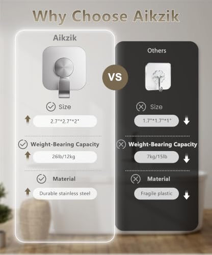 Aikzik 4 Pack Large Heavy Duty Wall Hooks - 26lb Max, Stainless Steel Adhesive Towel Hooks for Hanging Towel, Coat, Robe, Sticky Towel Holder for Wall Mount in Bathroom, Kitchen, Shower, Door - Silver - color: Silver