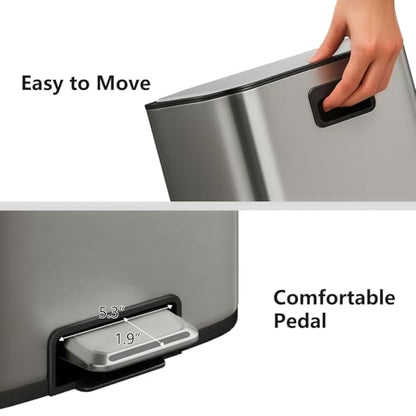 mVm Kitchen Trash Can, 5.3 Gal Trash Can with Lid, Smooth Edge Step Garbage Bin for Home Kitchen Office (Gray) - color: Gray, size: 5.3Gal