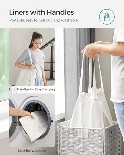 SONGMICS Laundry Hamper with Lid, 17.2 Gallon (65 L) Synthetic Rattan Clothes Laundry Basket with Lid and Handles, Foldable, Removable Liner, Cloud White ULCB165W01 - color: Cloud White, size: 65 L